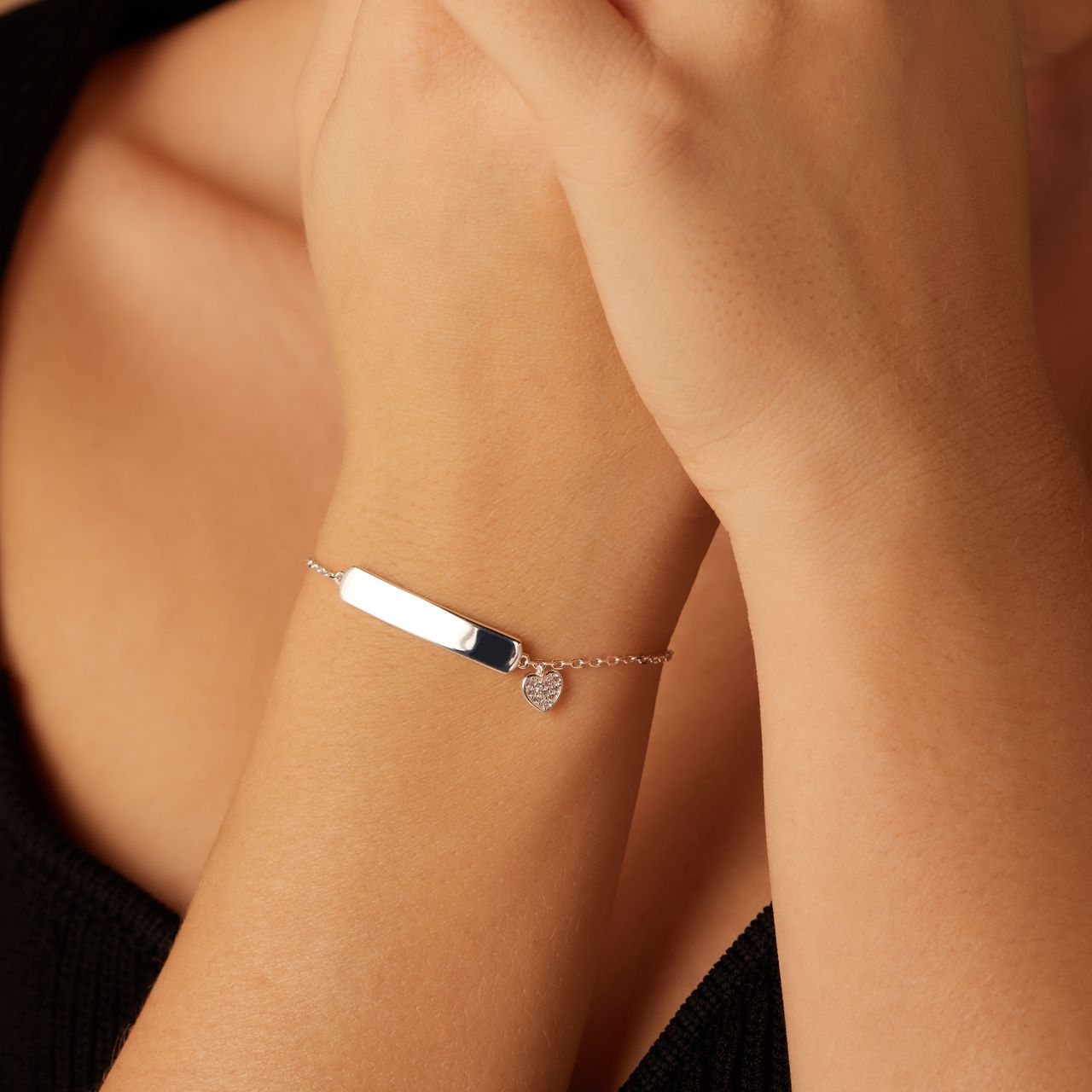 Plattenarmband aus 925er Silber, Herz, Zirkonia