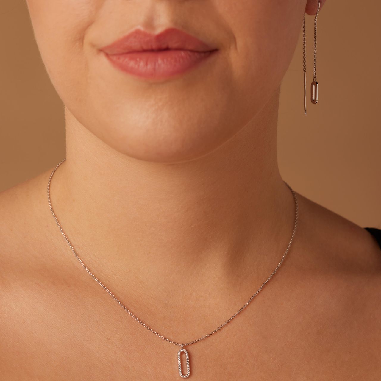 Durchzieher-Ohrringe aus 925er Silber, oval, mit Zirkonia