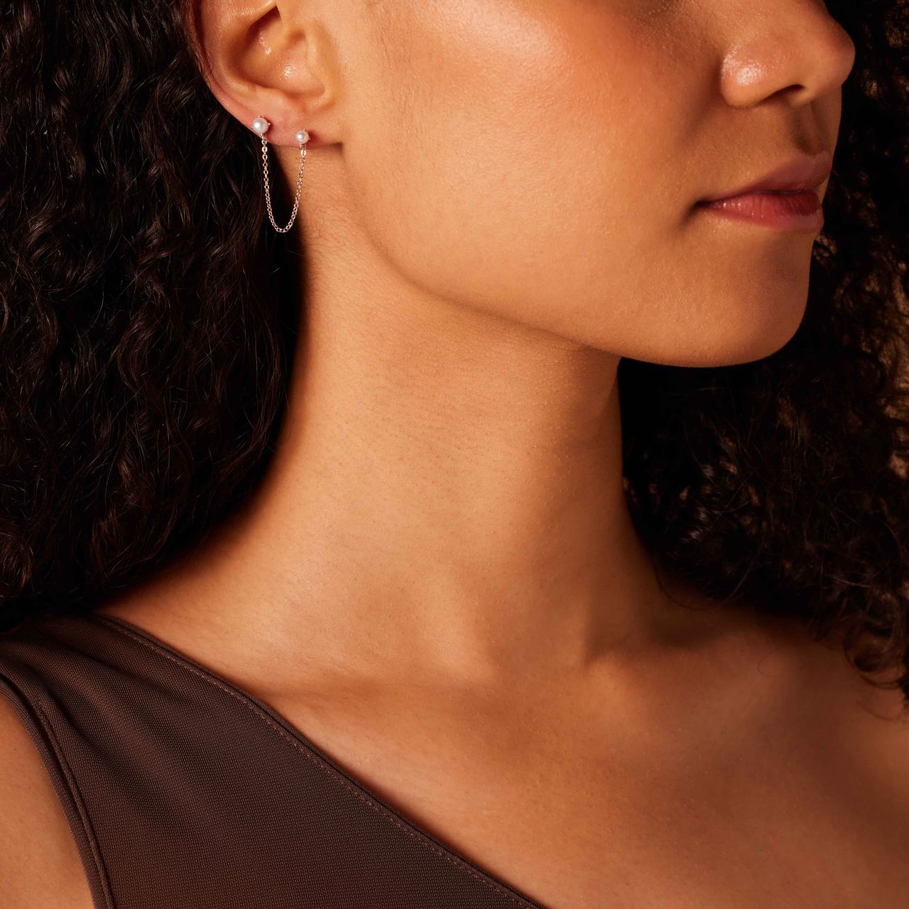 Zilveren dubbele oorknoppen parel ketting voor dames