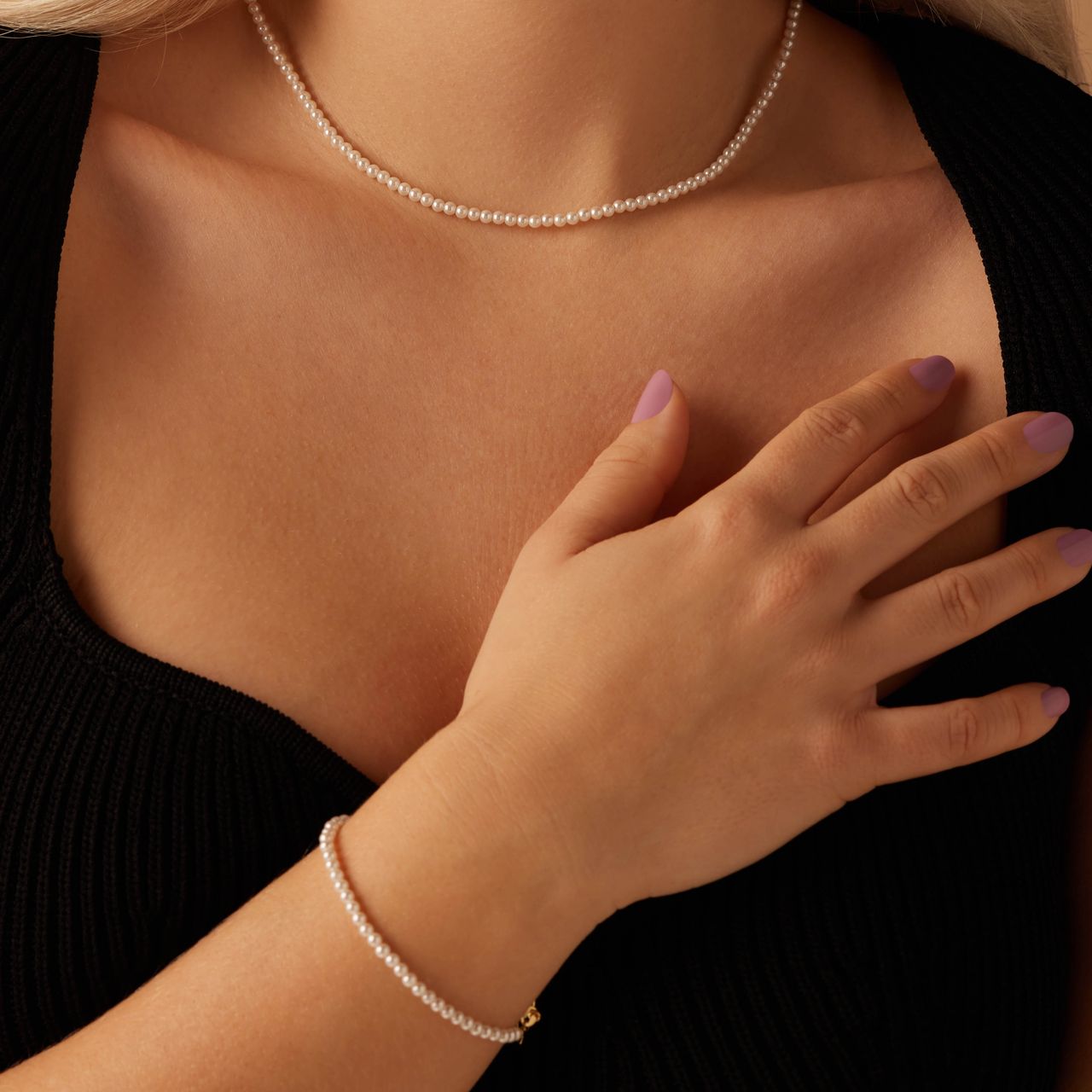 Zilveren goldplated parelketting voor dames