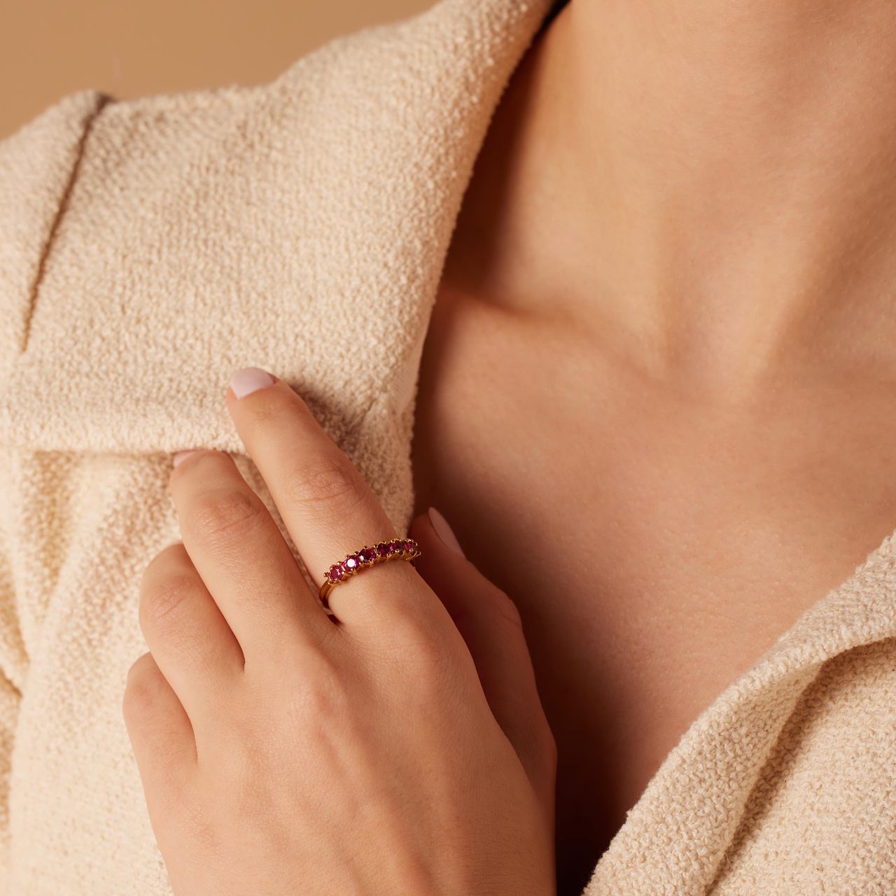 Stalen goldplated vintage ring fuchsia zirkonia