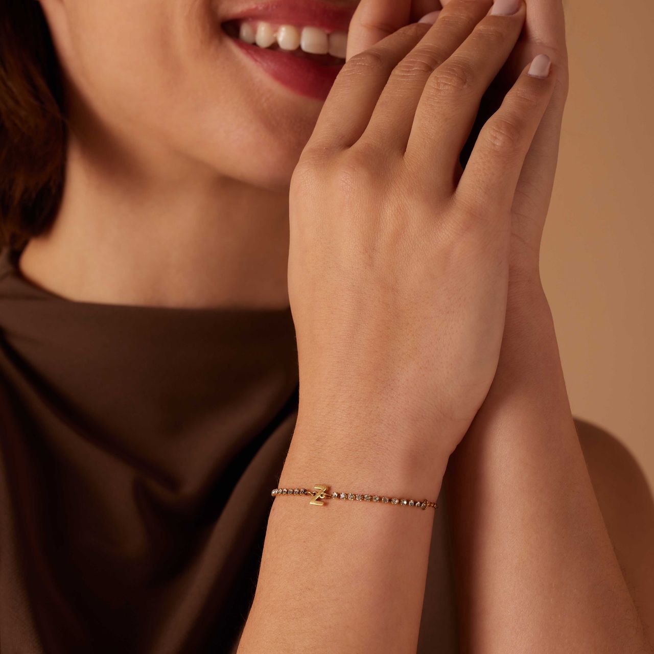 Stainless steel goldplated fantasiearmband met letterhanger Z met zirkonia voor dames