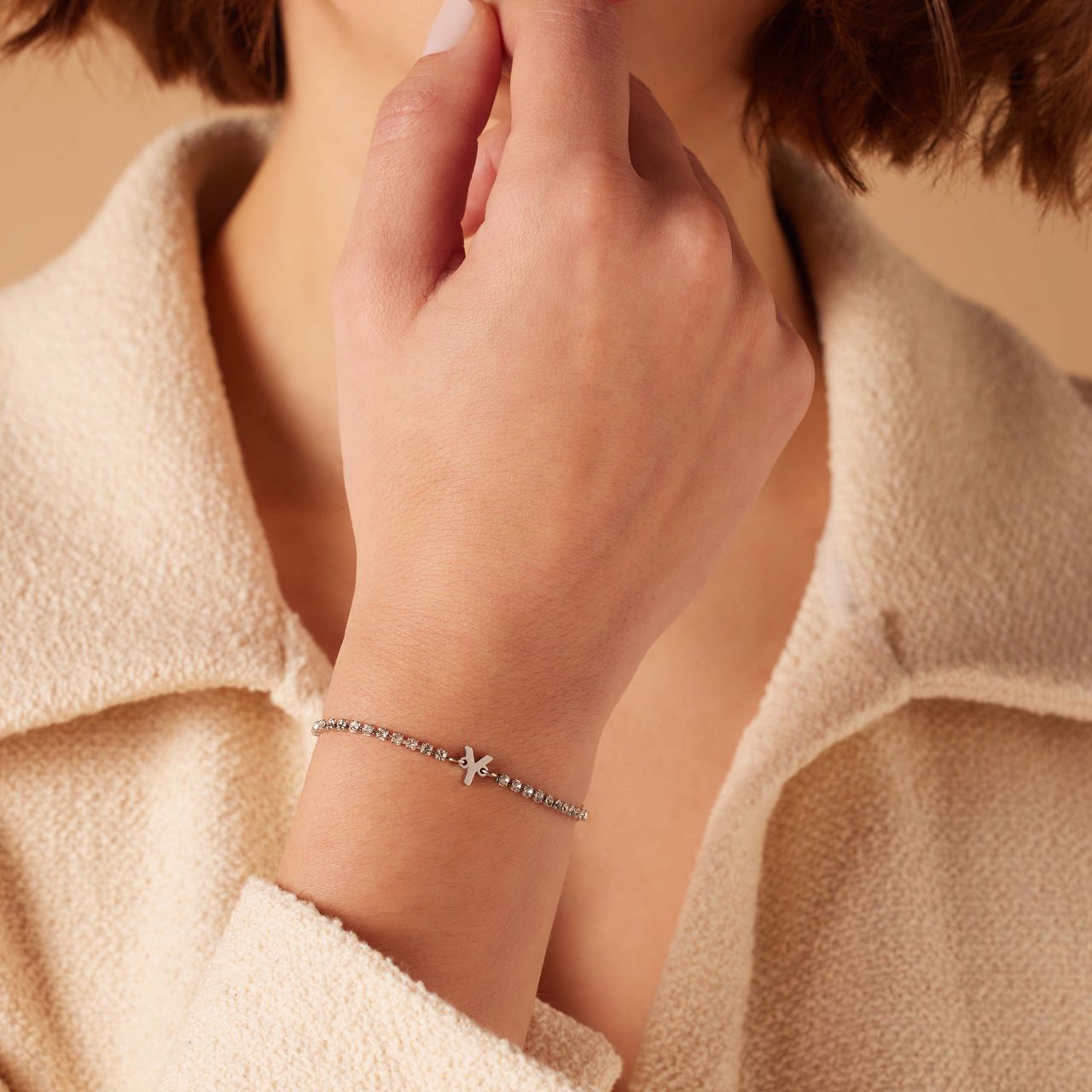 Stalen tennis armband wit cz letter - Y