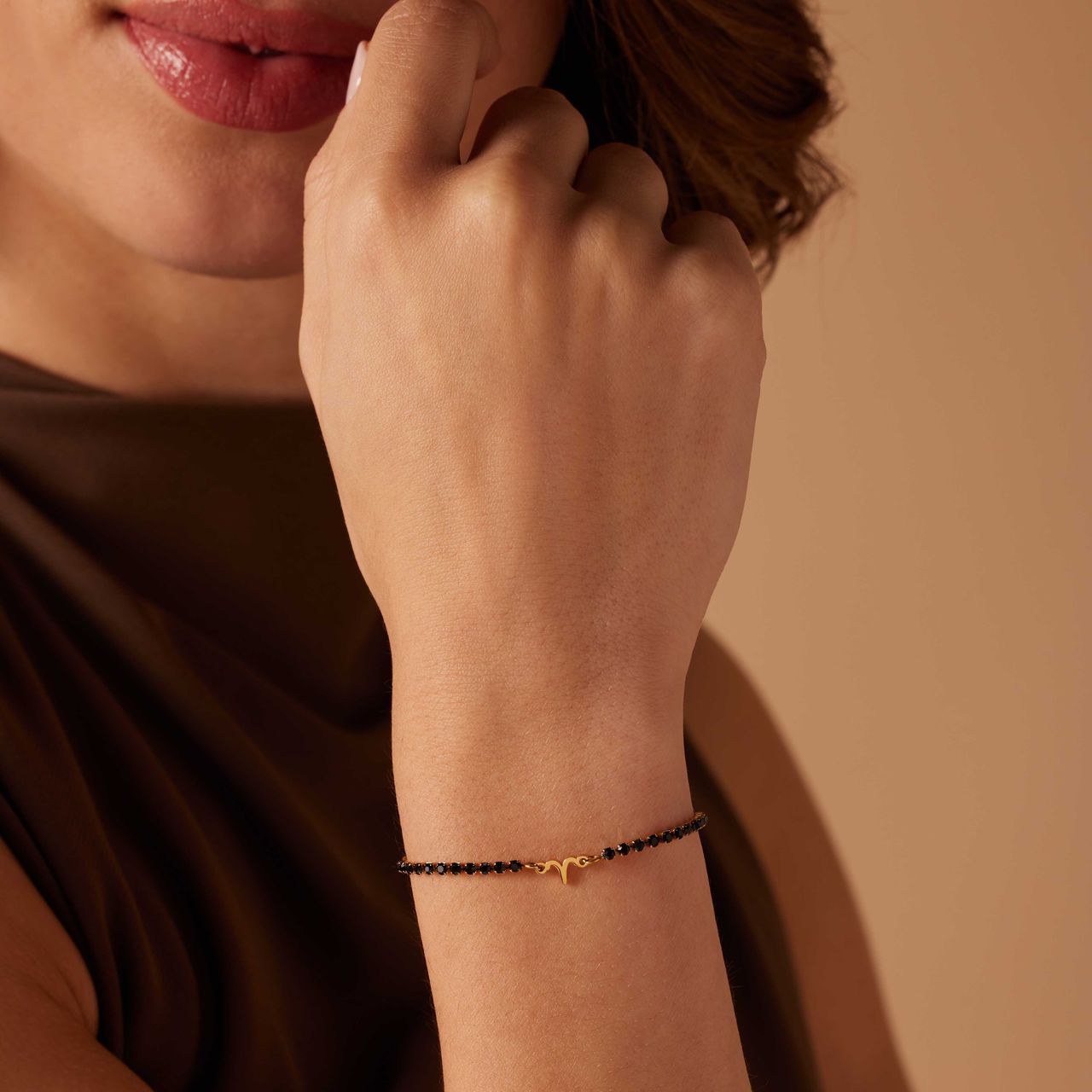 Stalen goldplated fantasiearmband met sterrenbeeld Ram met zirkonia voor dames