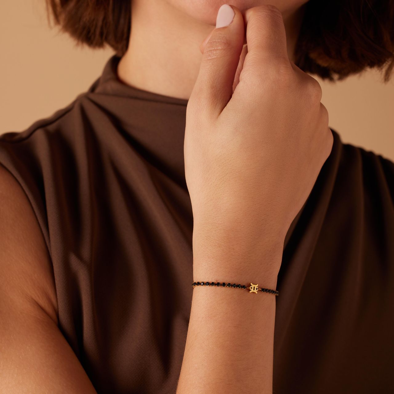 Stalen goldplated fantasiearmband met sterrenbeeldhanger Tweelingen voor da+E10158:E10180mes