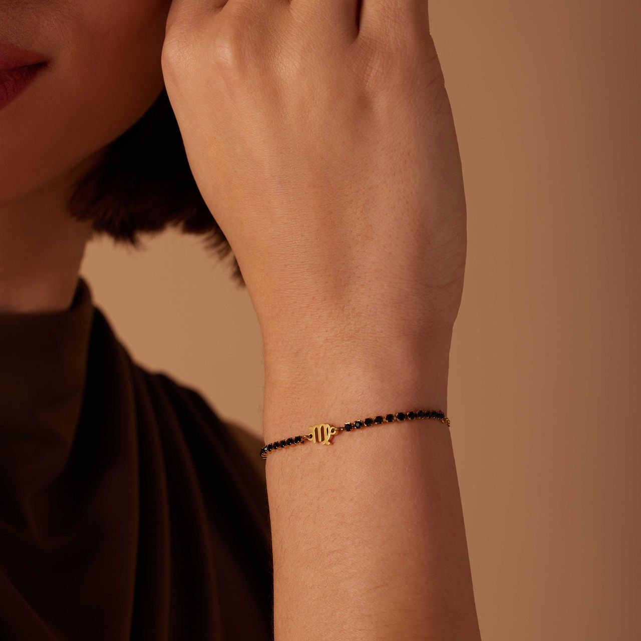 Stalen goldplated fantasiearmband met sterrenbeeldhanger Maagd met zirkonia voor dames