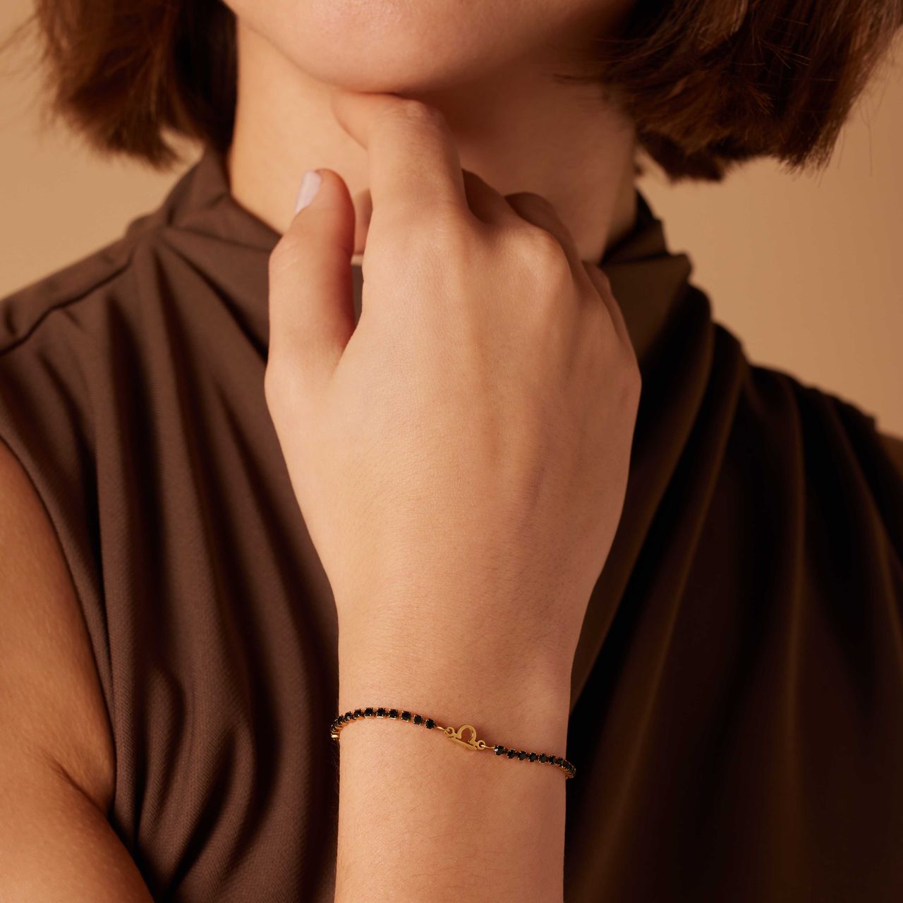 Stalen goldplated fantasiearmband met sterrenbeeld Weegschaal met zirkonia voor dames