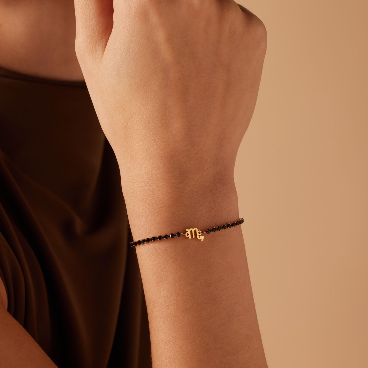 Stalen goldplated fantasiearmband met sterrenbeeld Schorpioen met zirkonia voor dames