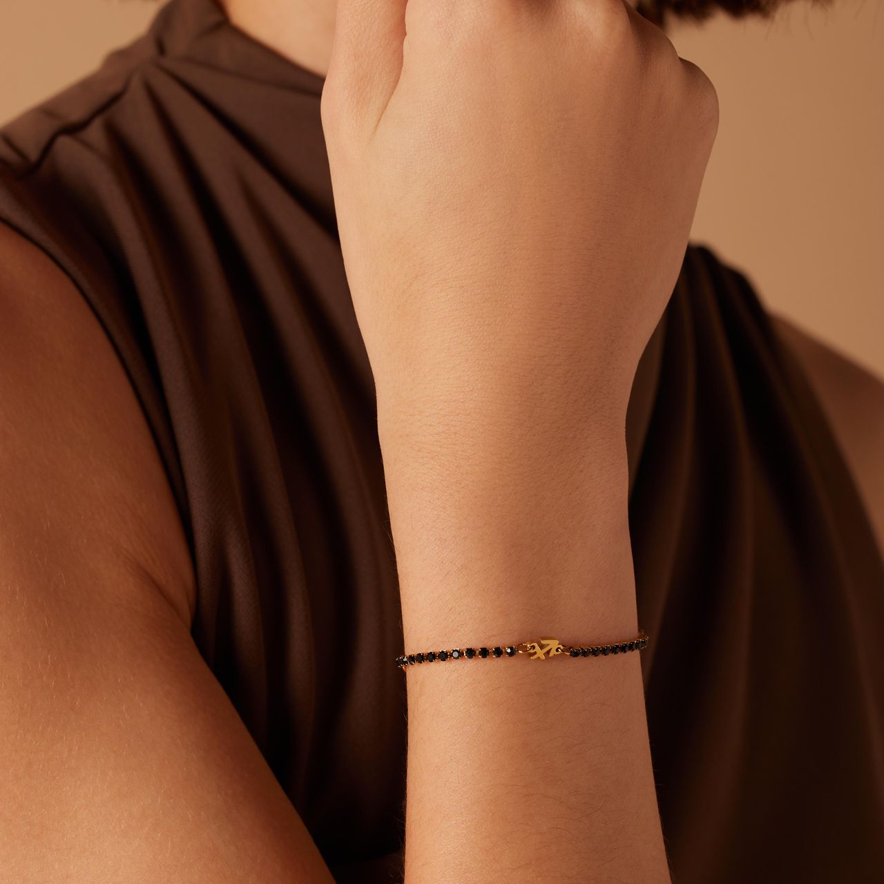 Stalen goldplated fantasiearmband met sterrenbeeld Boogschutter met zirkonia voor dames