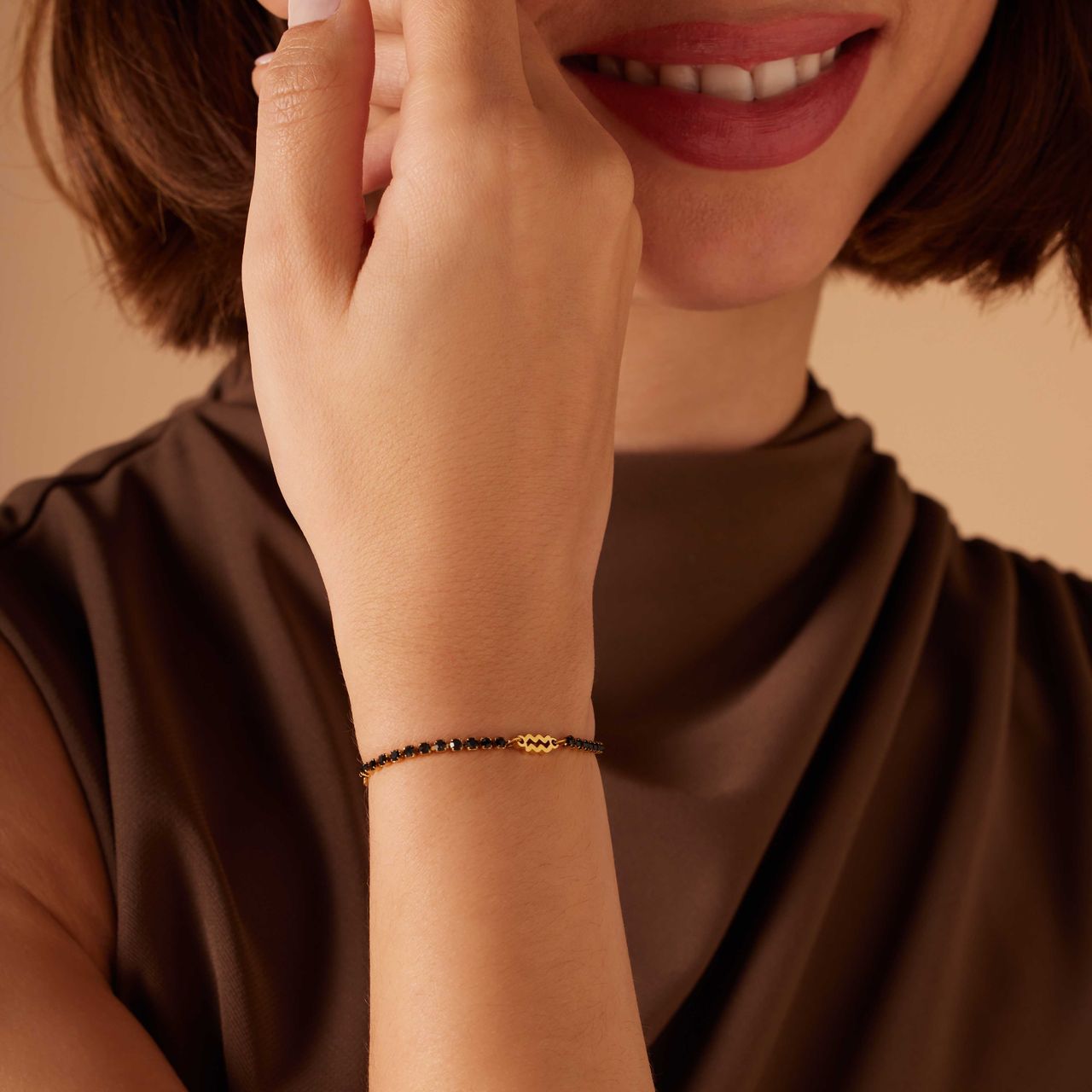 Tennisarmband aus Edelstahl, vergoldet, Wassermann/Aquarius