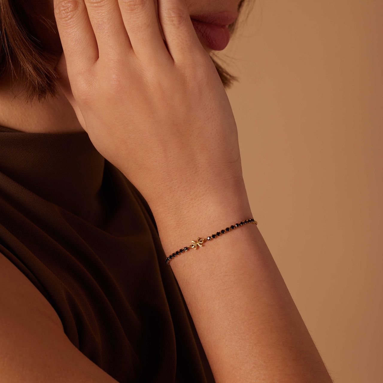 Stainless steel goldplated fantasiearmband met sterrenbeeld Vissen met zirkonia voor dames