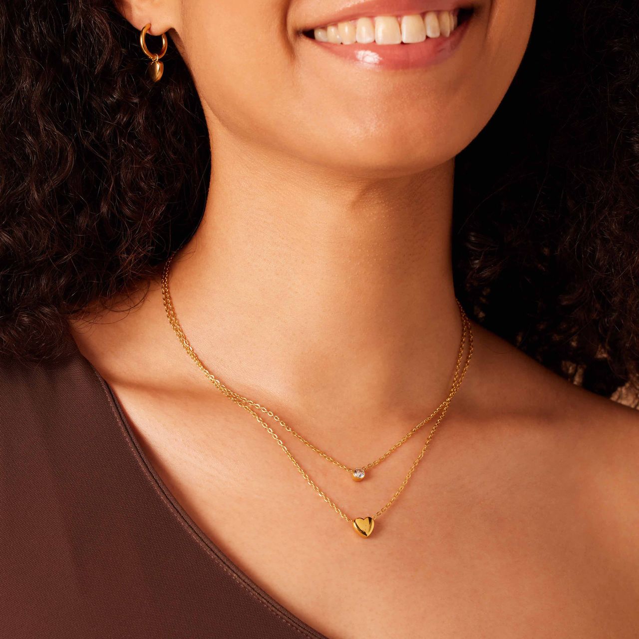 Stalen goldplated ketting met hanger hart met zirkonia voor dames