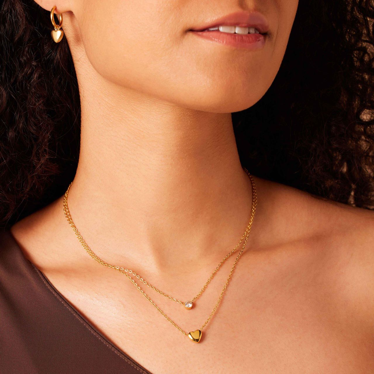 Stalen goldplated oorringen met hanger hart voor dames