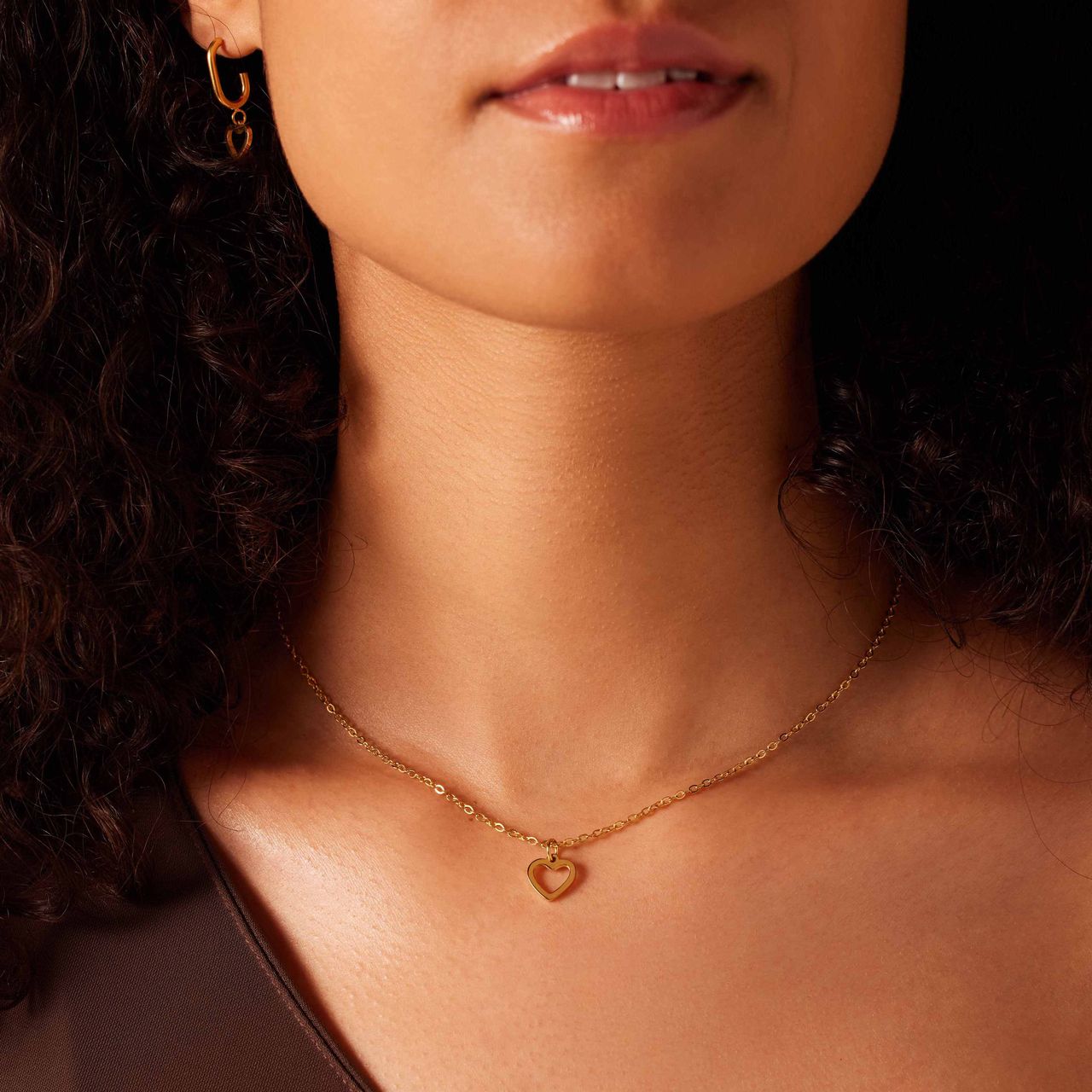 Stalen goldplated ketting met open hart