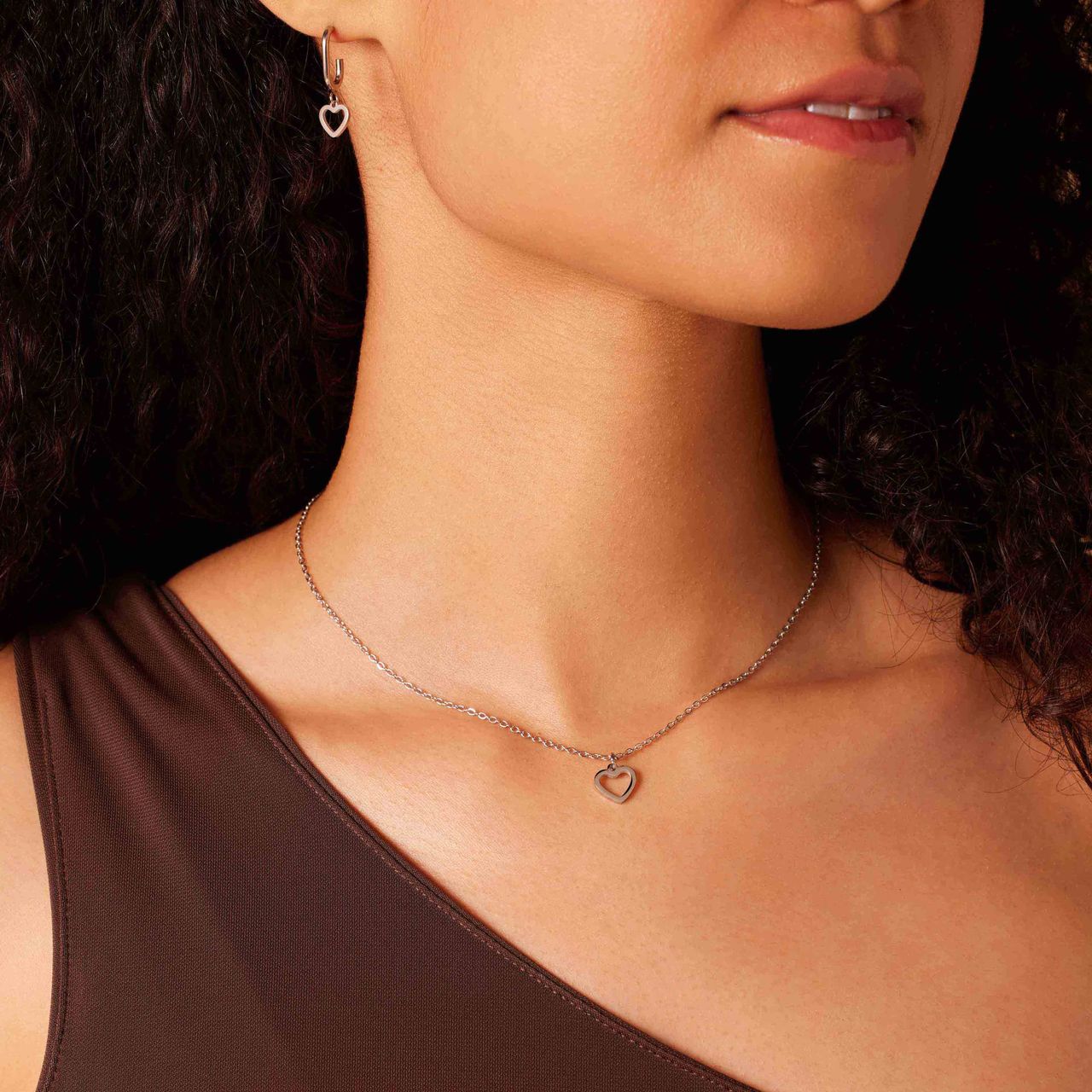 Stalen ketting met open hart