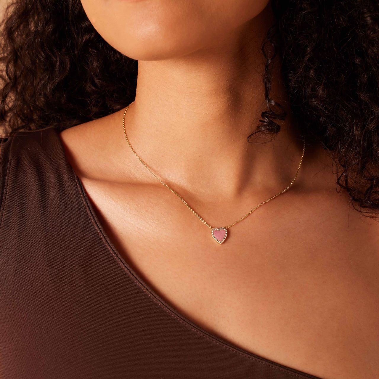 Zilveren goldplated ketting met hanger hart met rhodoniet voor dames