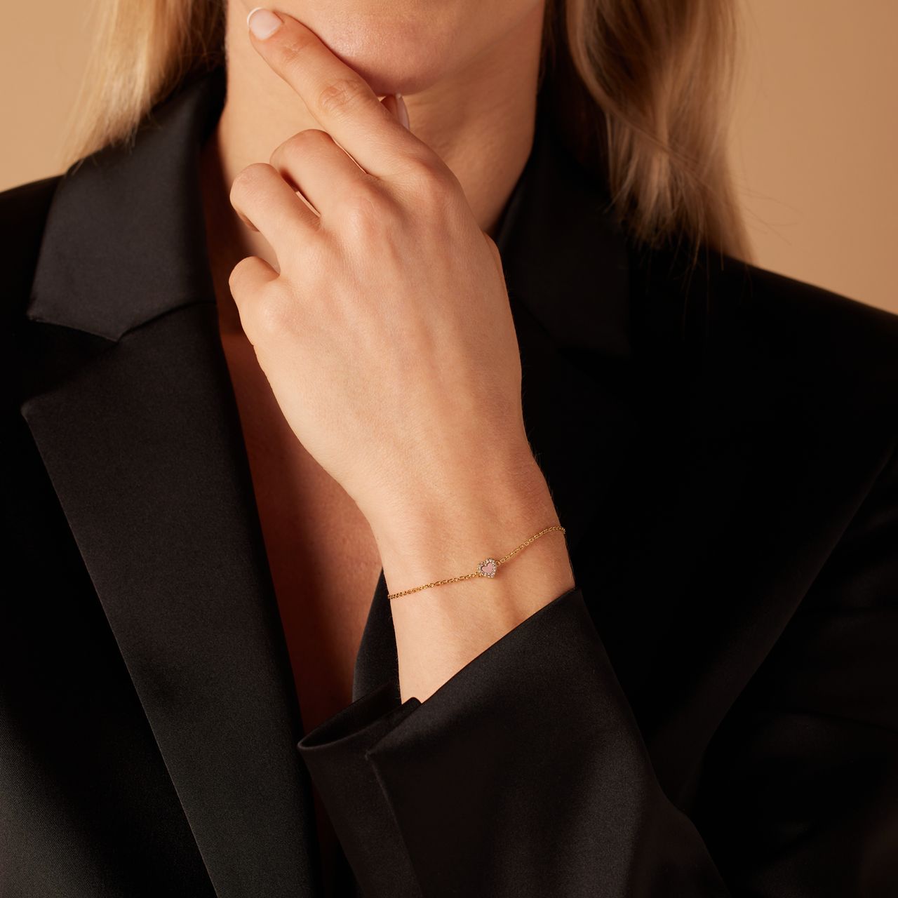 Zilveren goldplated armband hart rhodonite voor dames