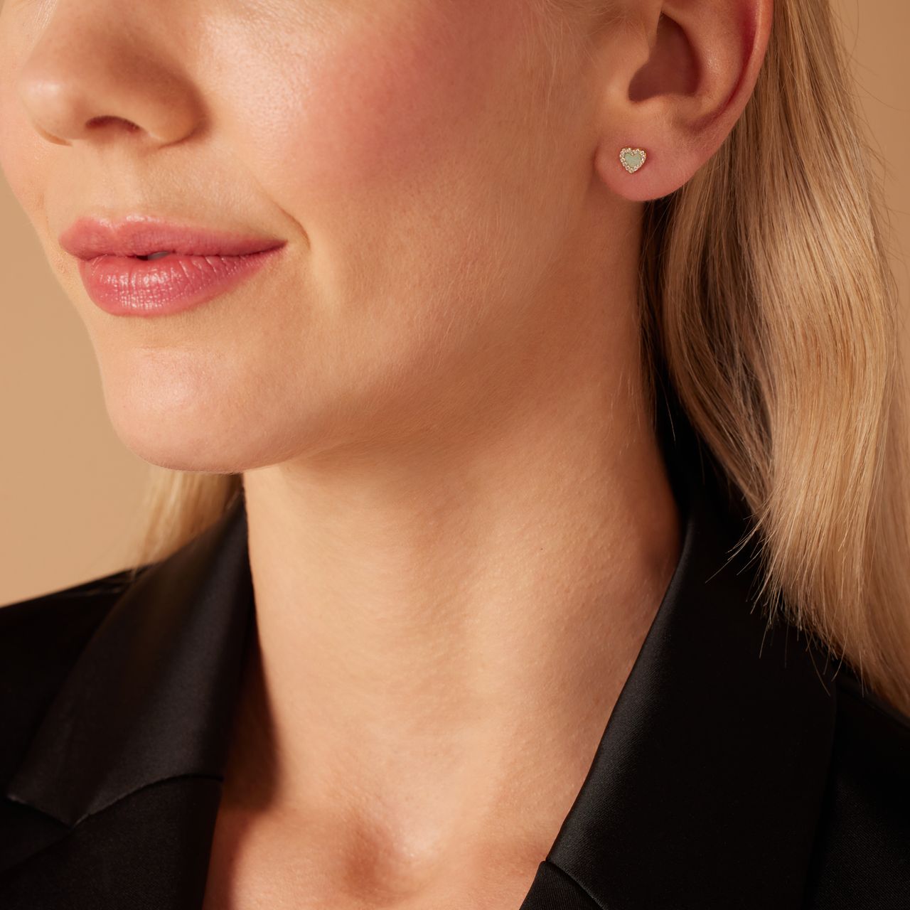 Zilveren goldplated oorknoppen hart met amazoniet voor dames