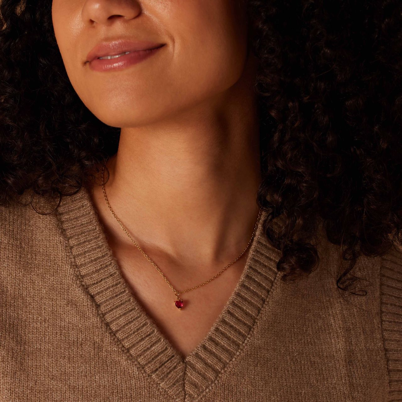 Stalen goldplated ketting met hanger hart met zirkonia voor dames