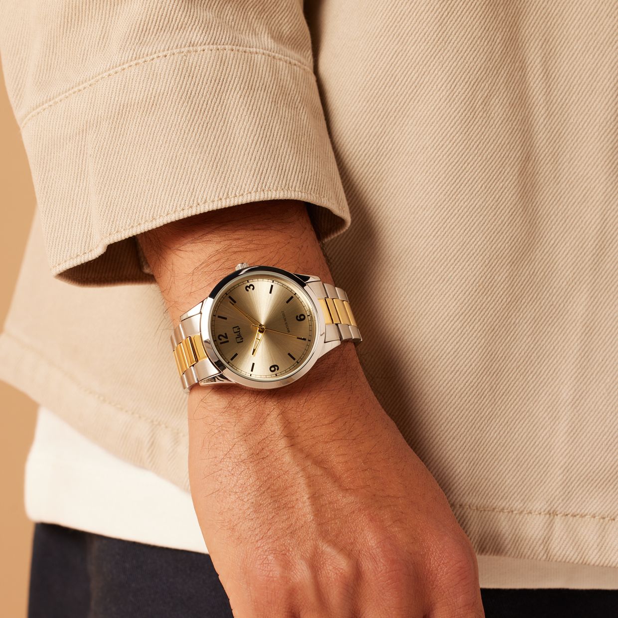 Q&Q Bicolor stalen herenhorloge C10A-053PY