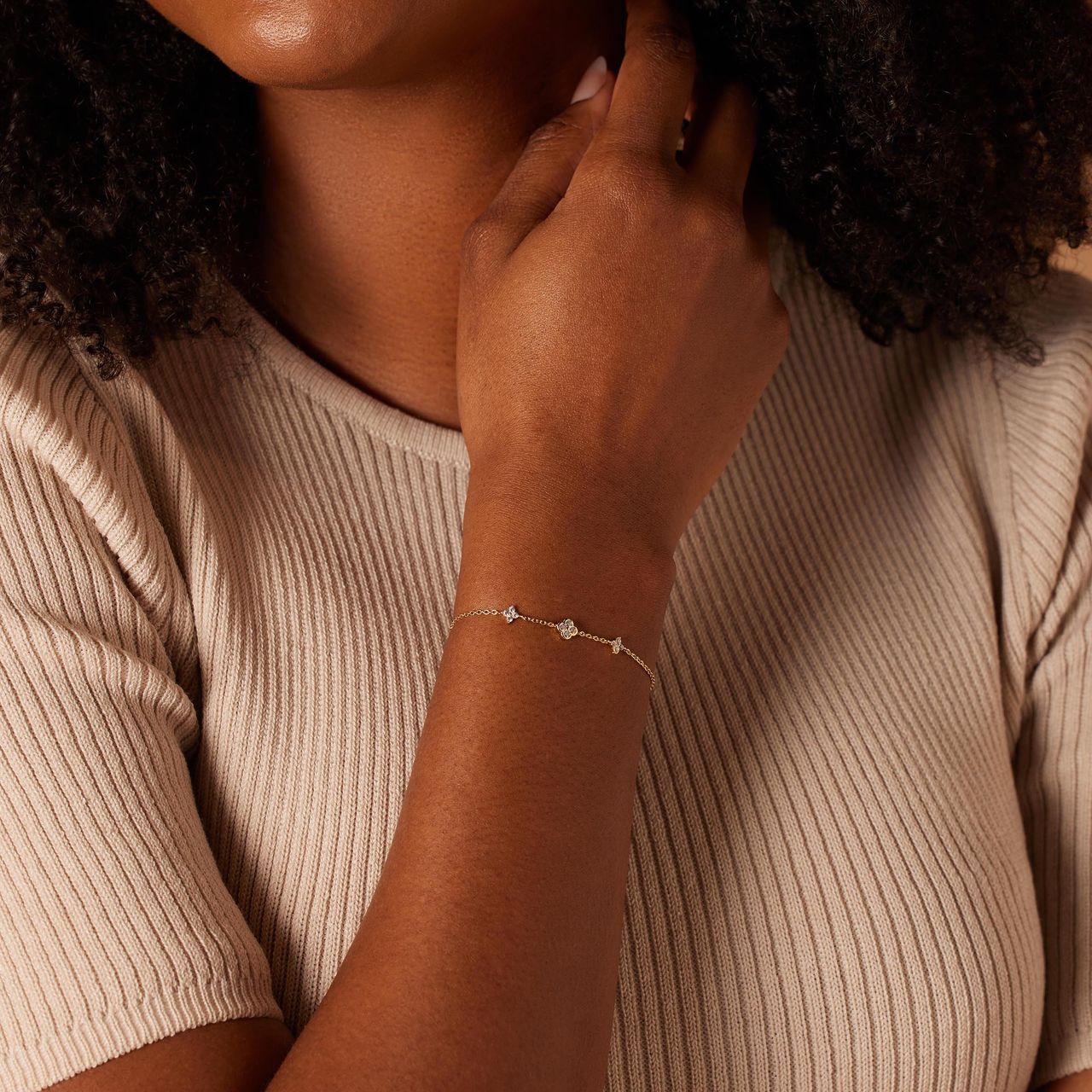Armband aus 925er Silber, vergoldet, Kleeblatt, Zirkonia
