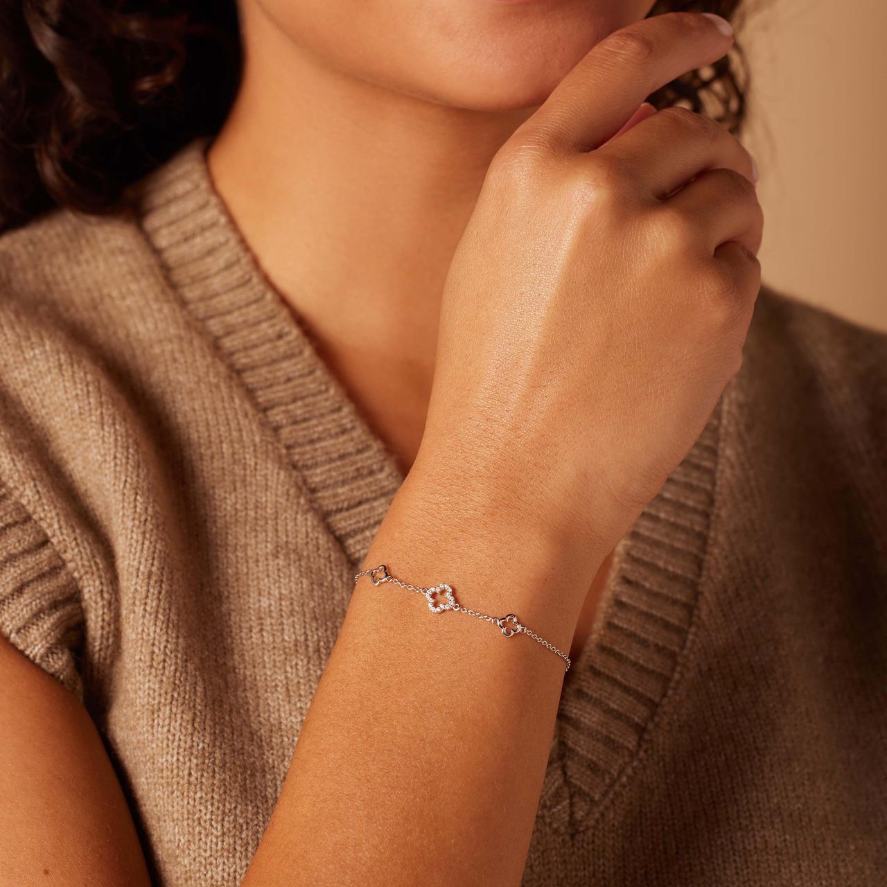 Armband aus 925er Silber, Kleeblatt, Zirkonia