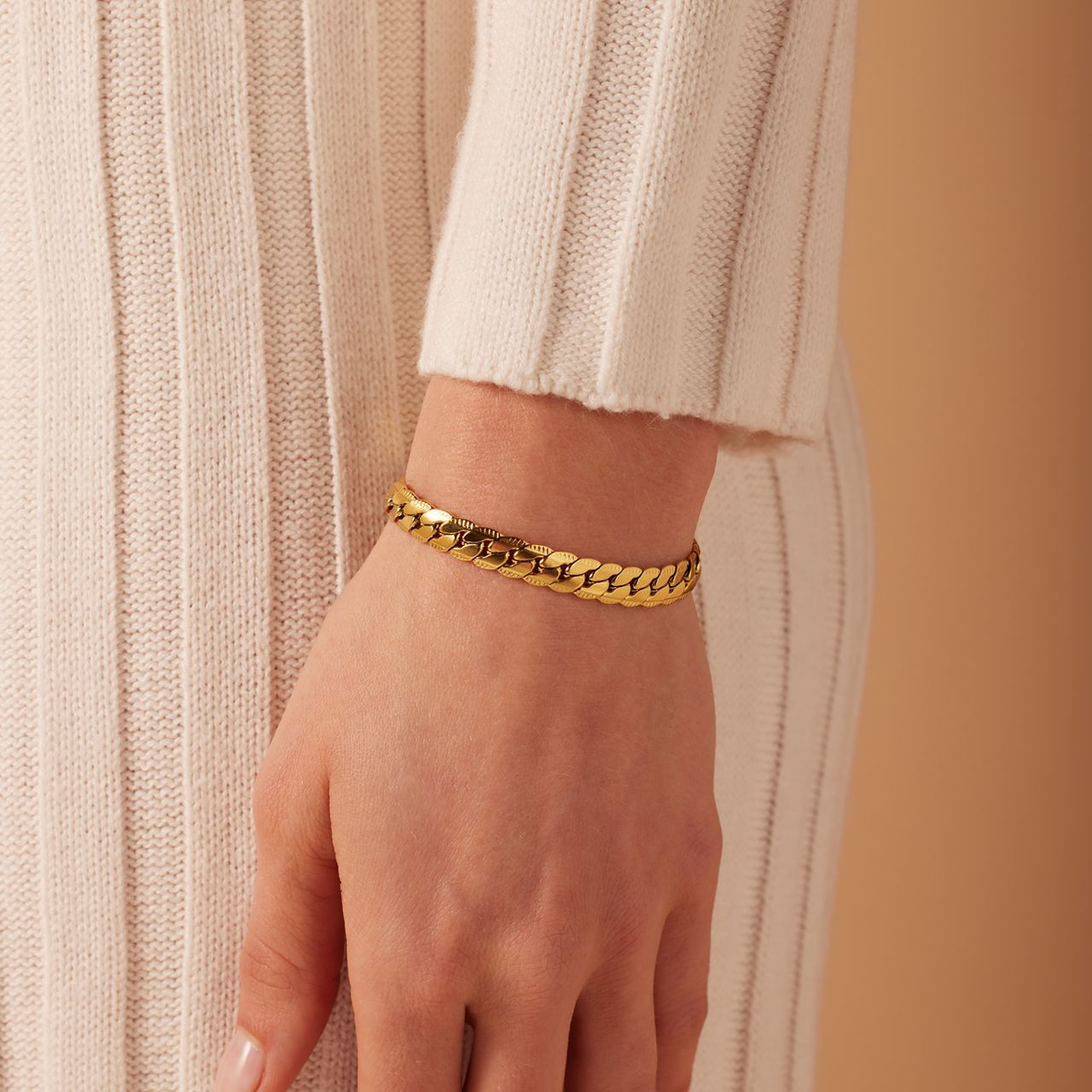 Stainless steel goldplated armband met gourmetschakel