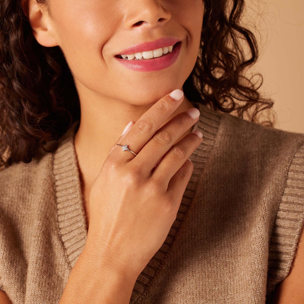 Ring aus 925 Silber, Kleeblatt, Zirkonia