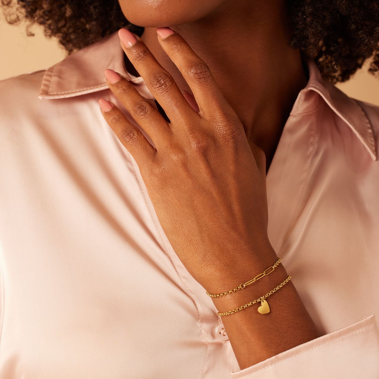 Stalen goldplated armbanden set met hanger hart voor dames