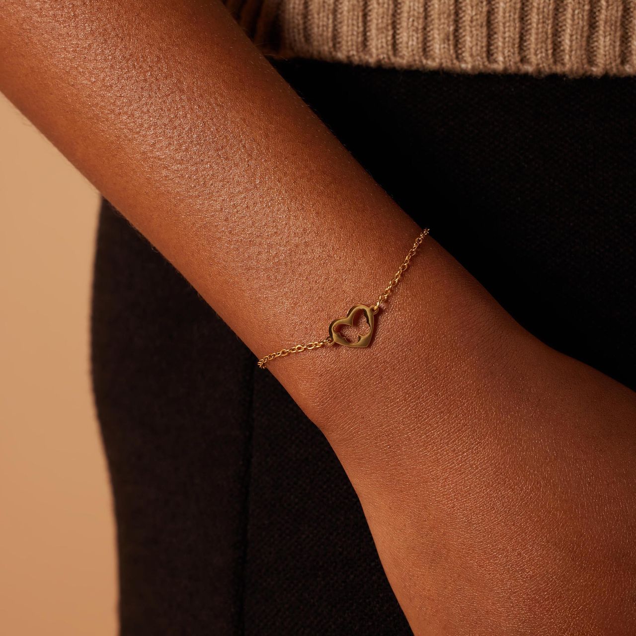 Stalen goldplated armbanden Moeder/Dochter open hart