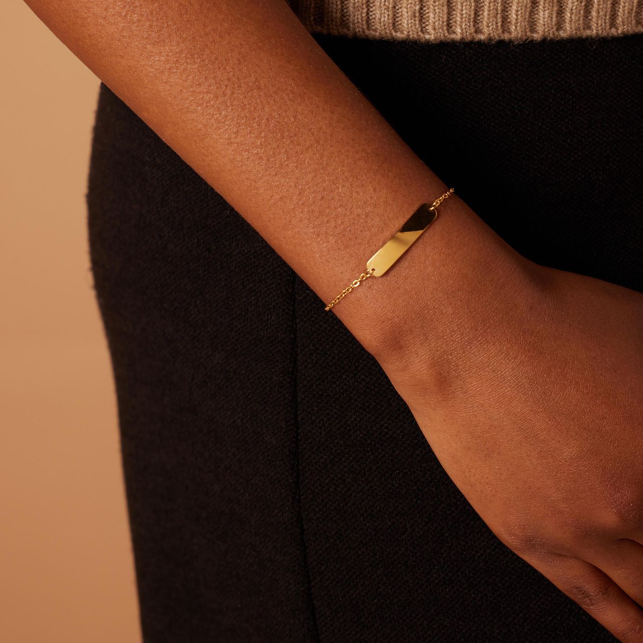 Stalen goldplated armbanden set met graveerplaat voor dames