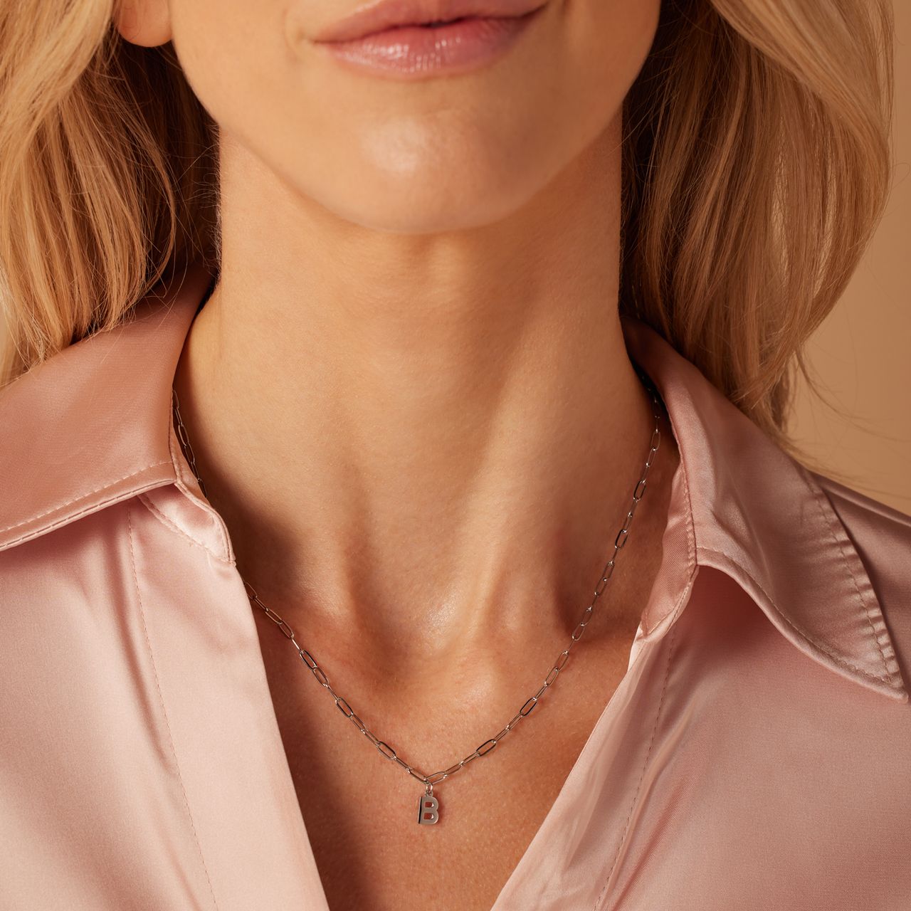 Stainless steel ketting closed forever met letter B