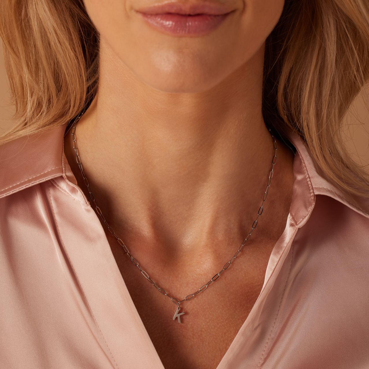 Stainless steel ketting closed forever met letter K