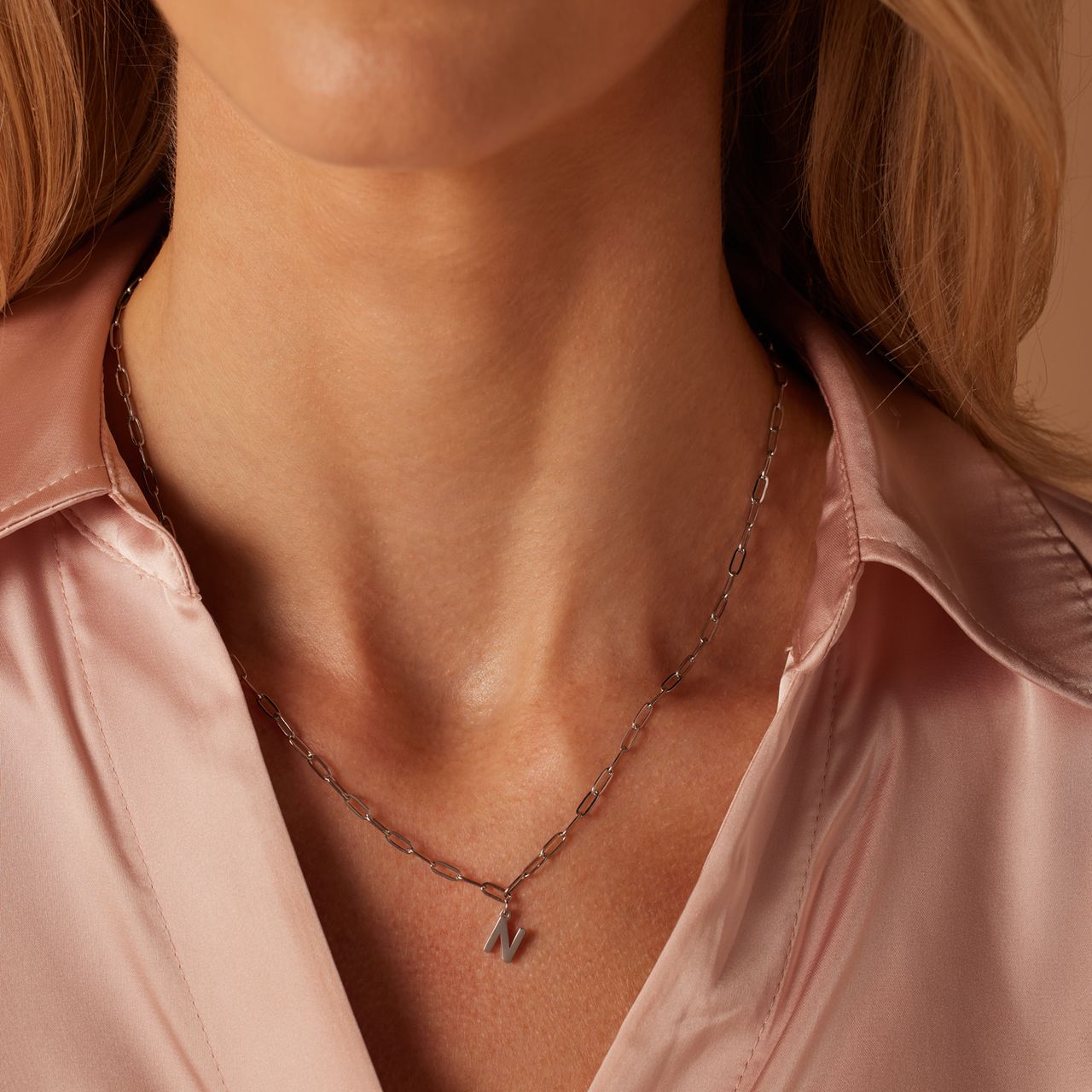 Stainless steel ketting closed forever met letter N