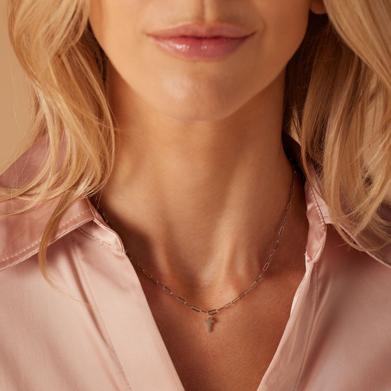 Stainless steel ketting closed forever met letter T