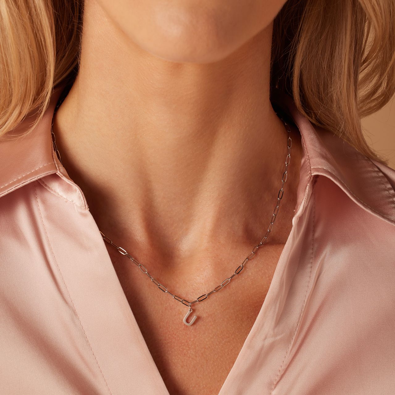 Stainless steel ketting closed forever met letter U