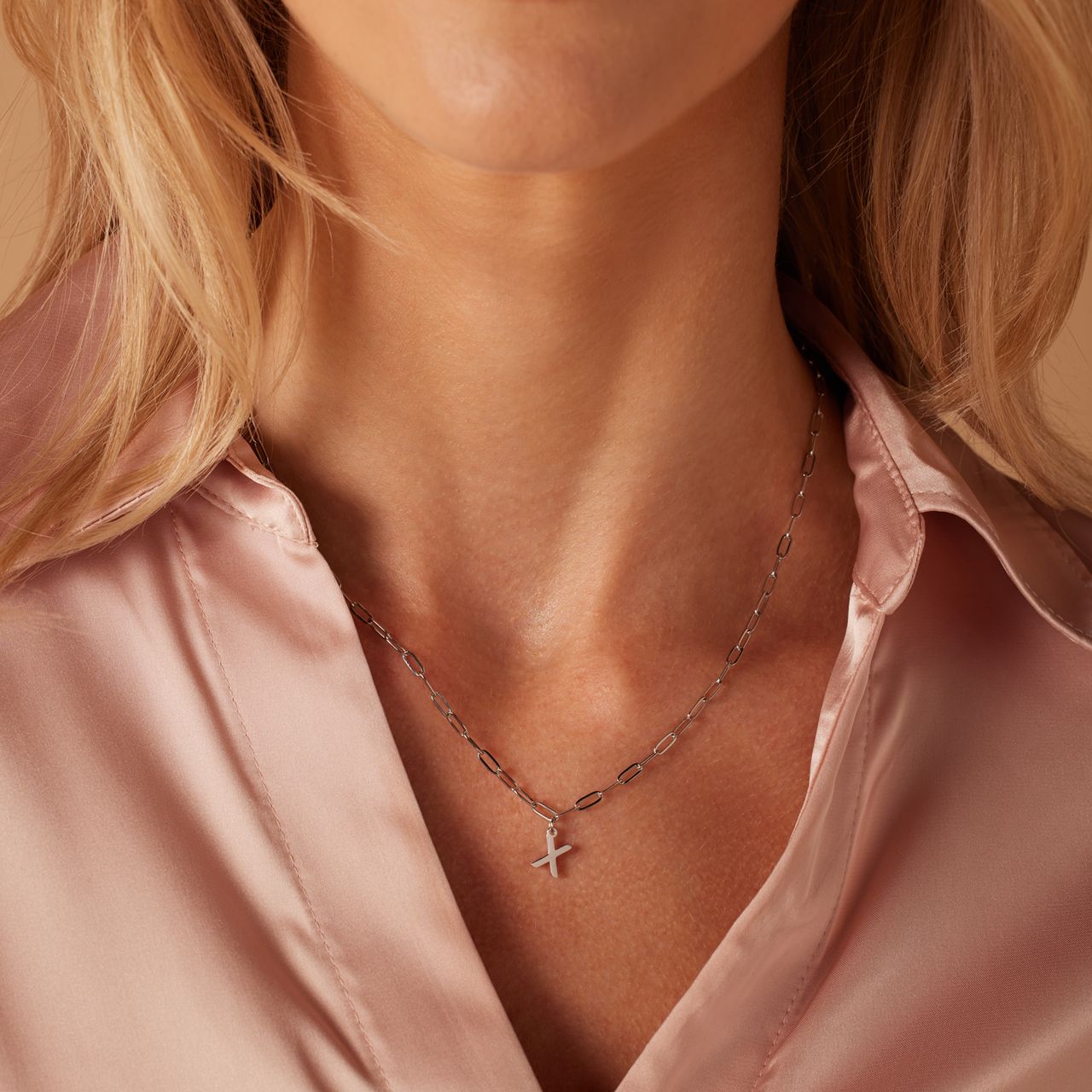 Stainless steel ketting closed forever met letter X