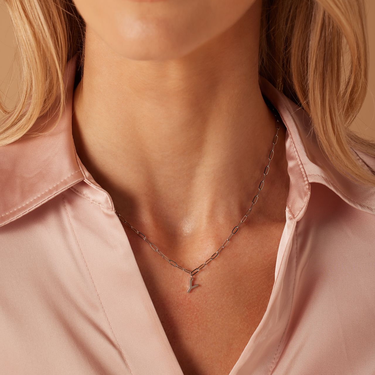 Stainless steel ketting closed forever met letter Y