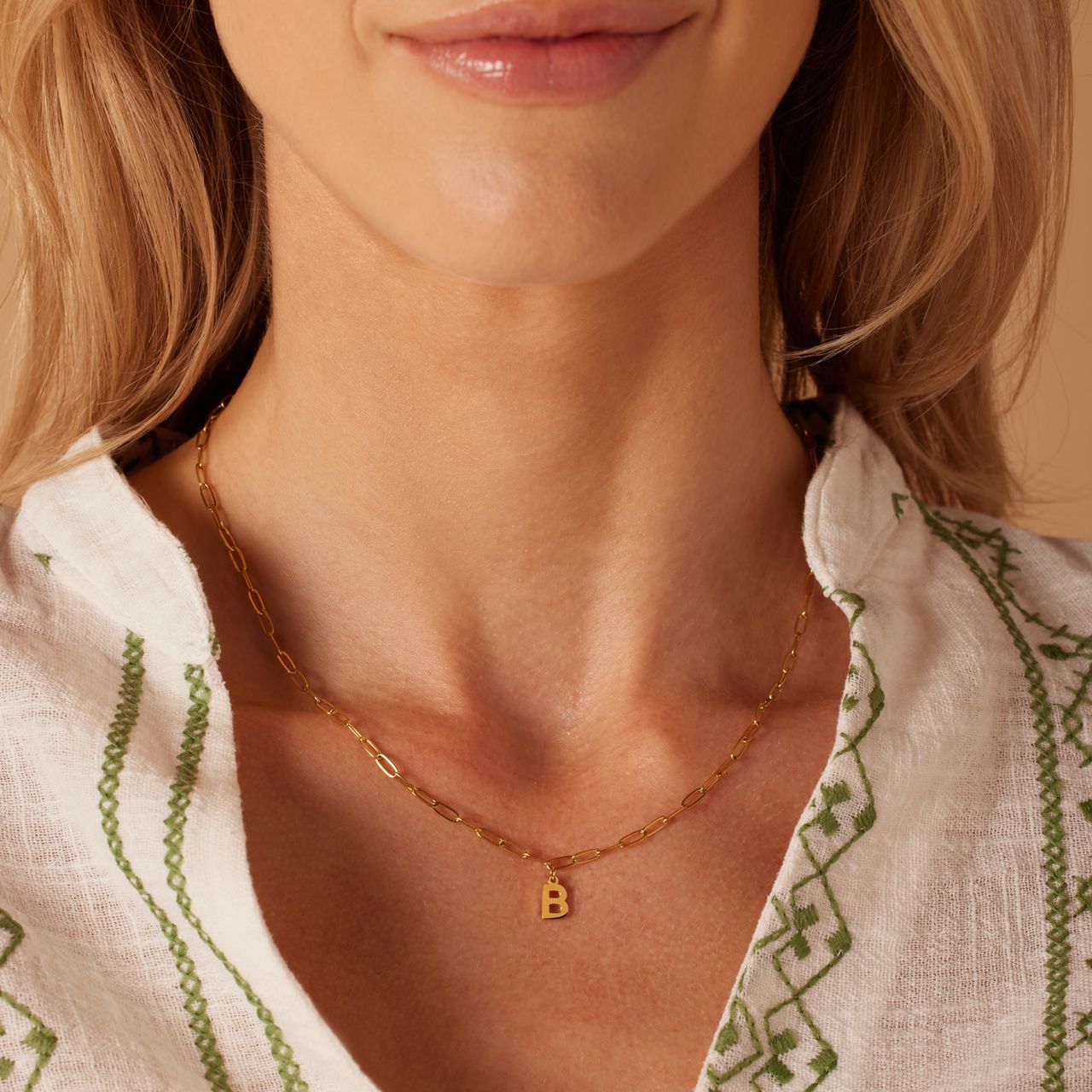 Stainless steel goldplated ketting met hanger letter B voor dames