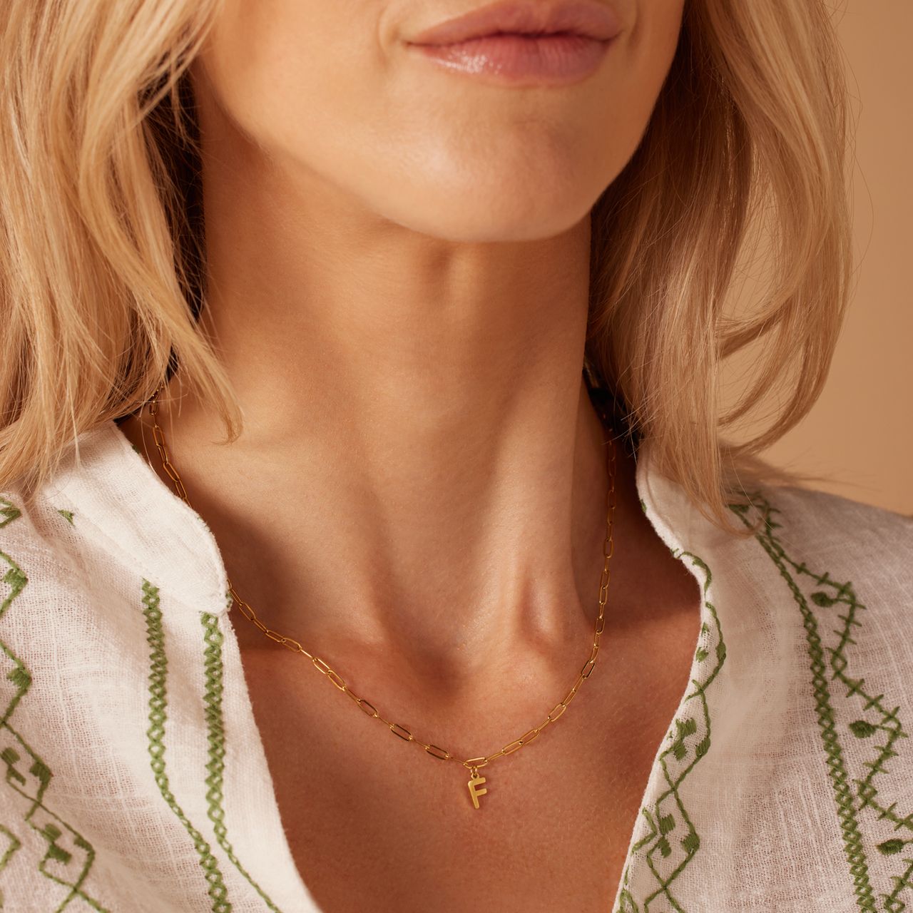 Stainless steel goldplated ketting met hanger letter F voor dames