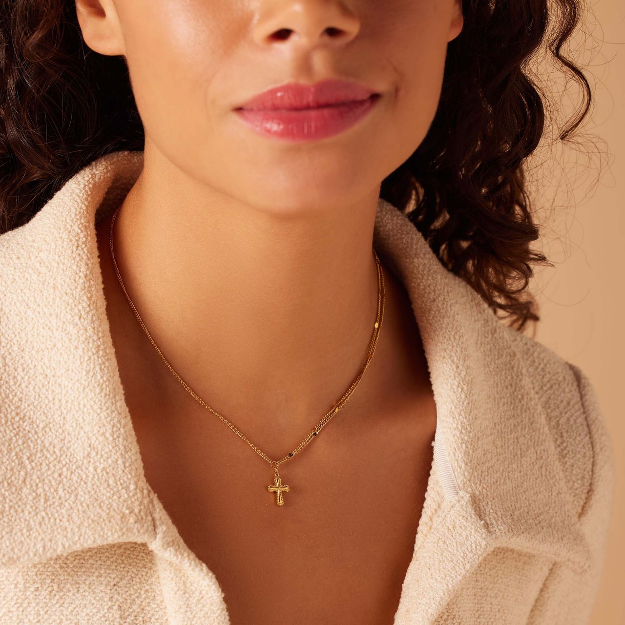 Stainless steel goldplated ketting met hanger kruis voor dames