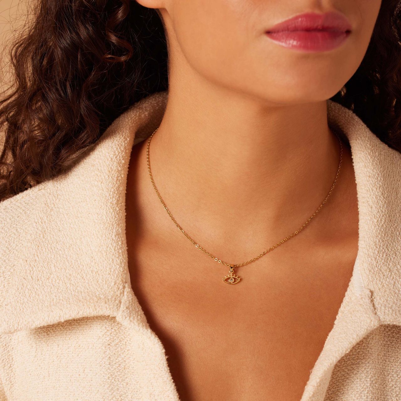 Myla stainless steel goldplated ketting met oog voor dames