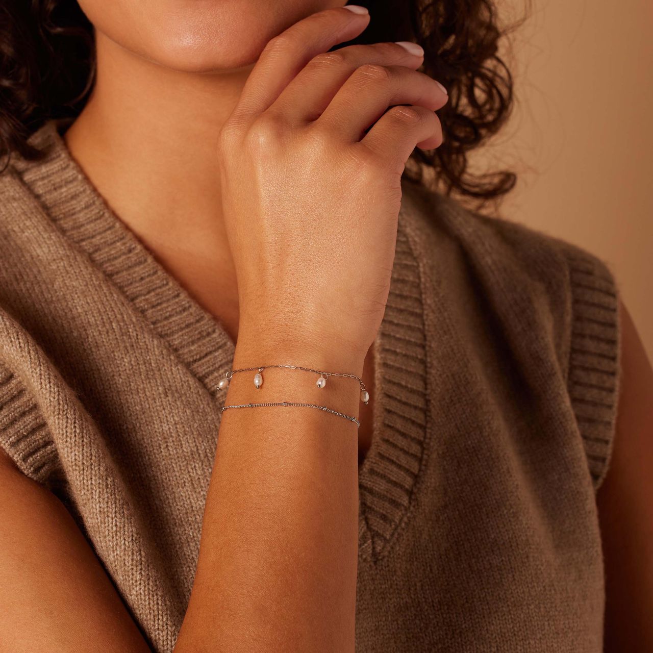 Armbandset aus Edelstahl mit Perle
