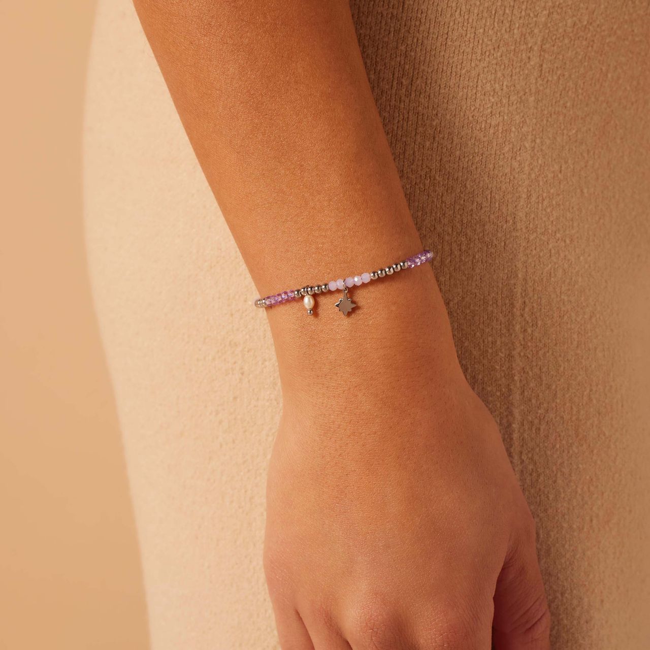 kralenarmband met parel en stainless steel ster