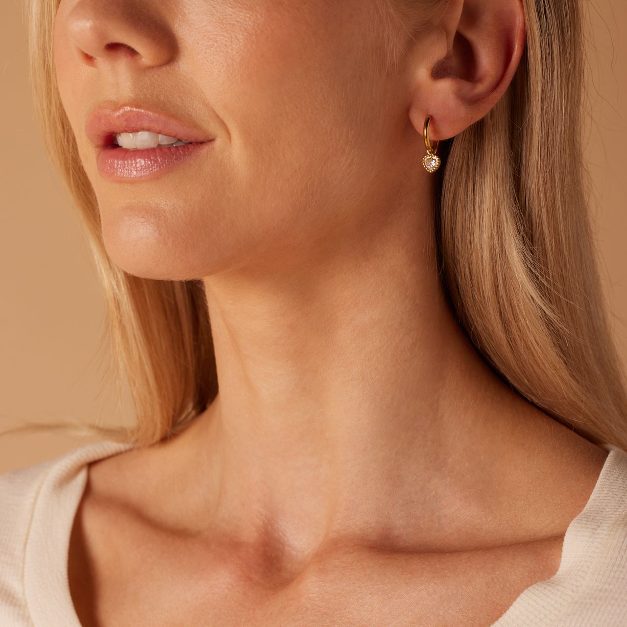 Stainless steel goldplated oorringhangers met hanger hart met zirkonia voor dames