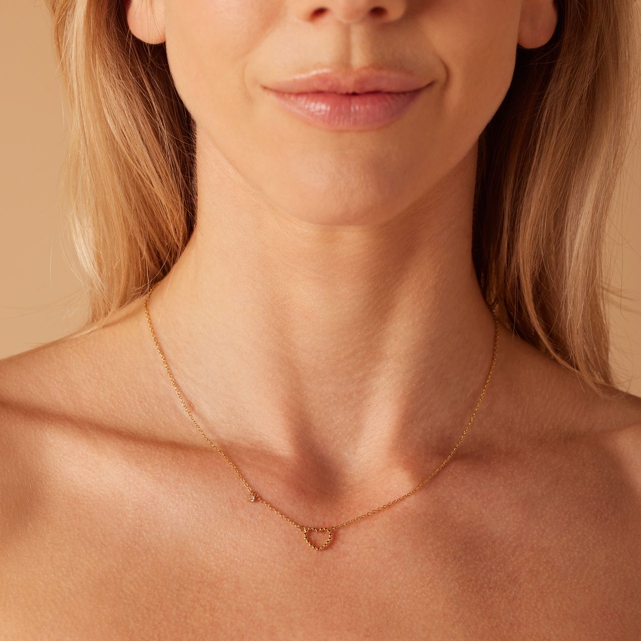 Stainless steel goldplated ketting met hanger open hart voor dames