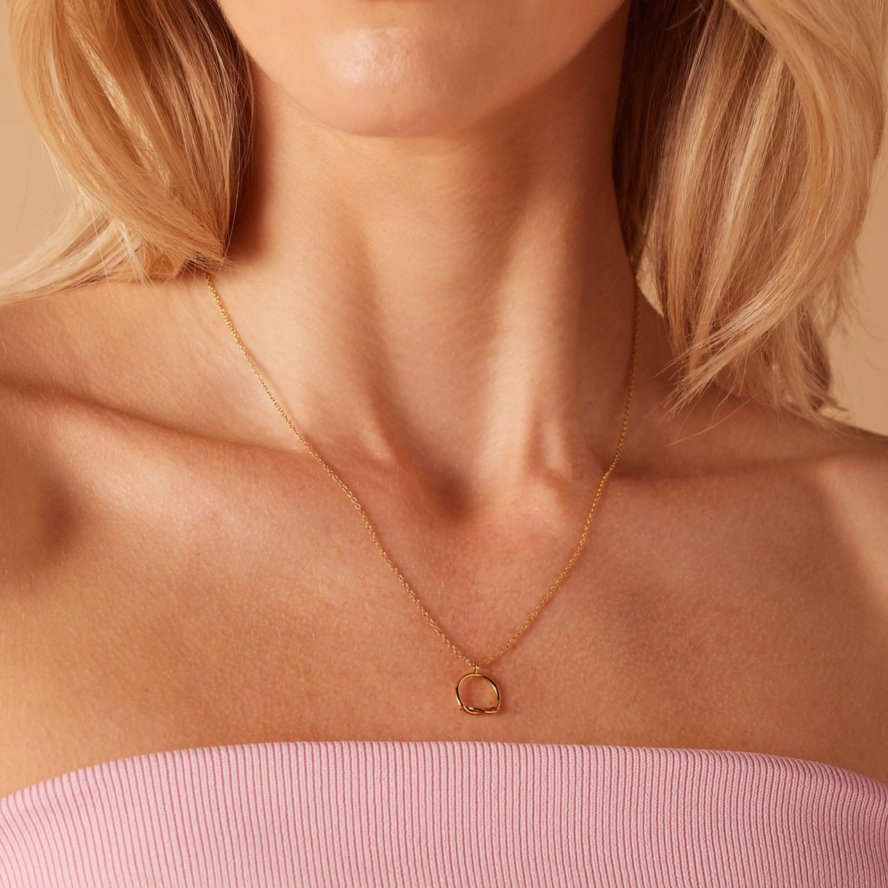 Stalen goldplated ketting met hanger cirkel voor dames