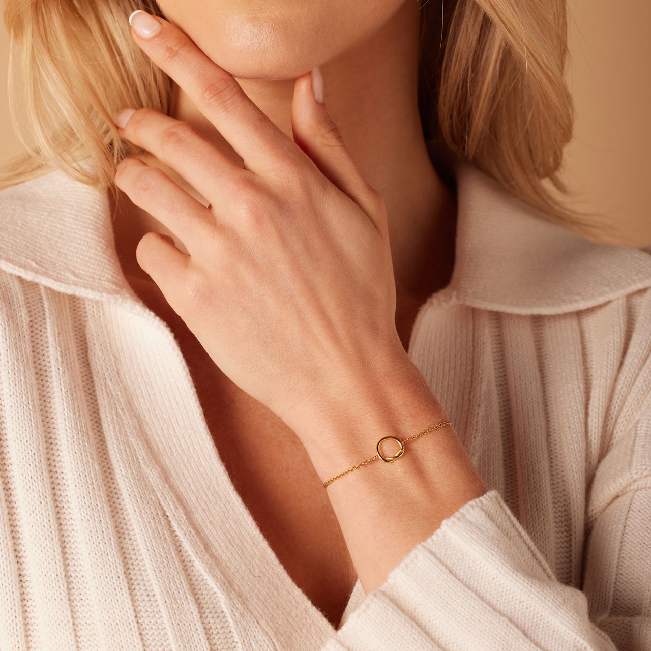 Stalen goldplated armband met cirkel