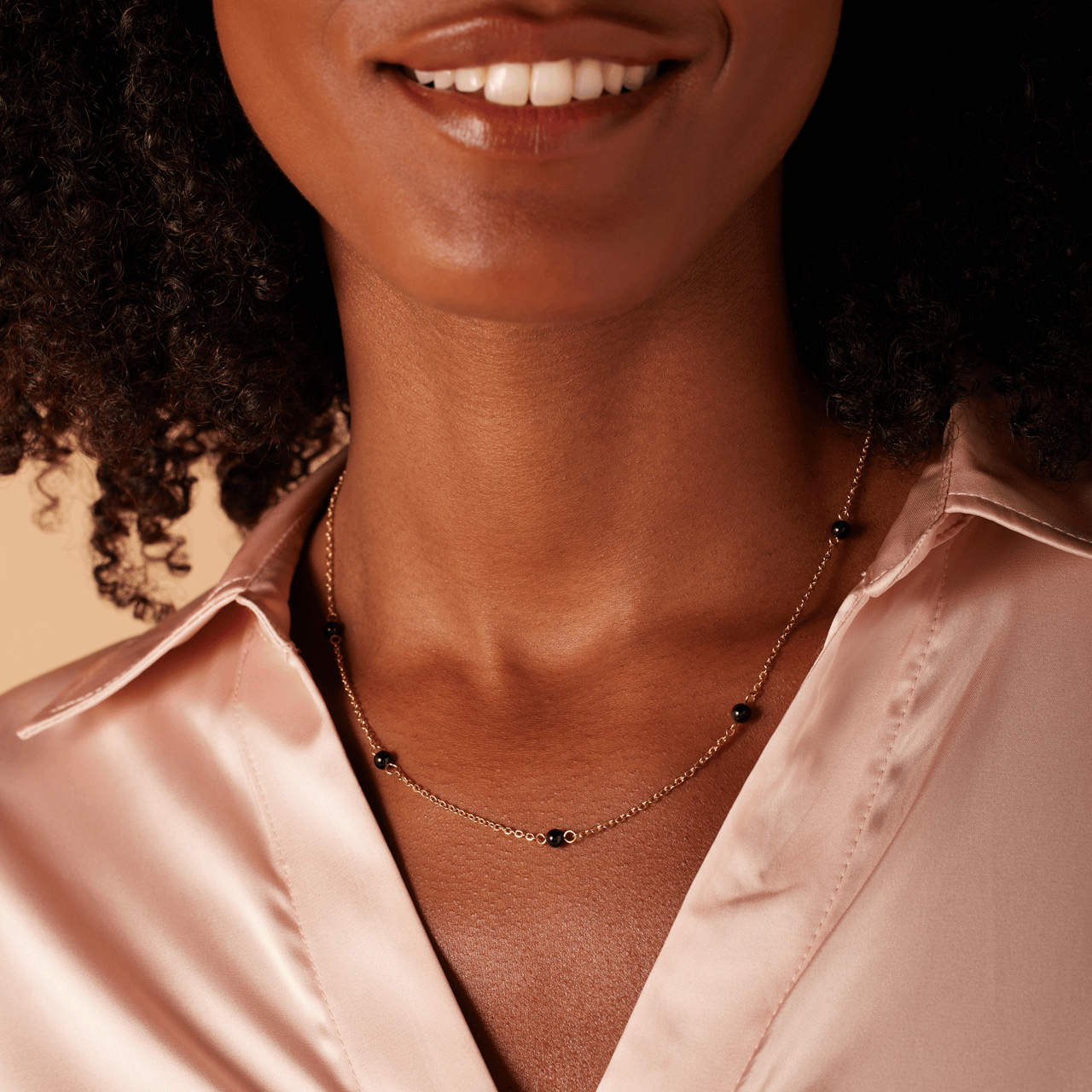 Stainless steel goldplated ketting gemstone black agate voor dames