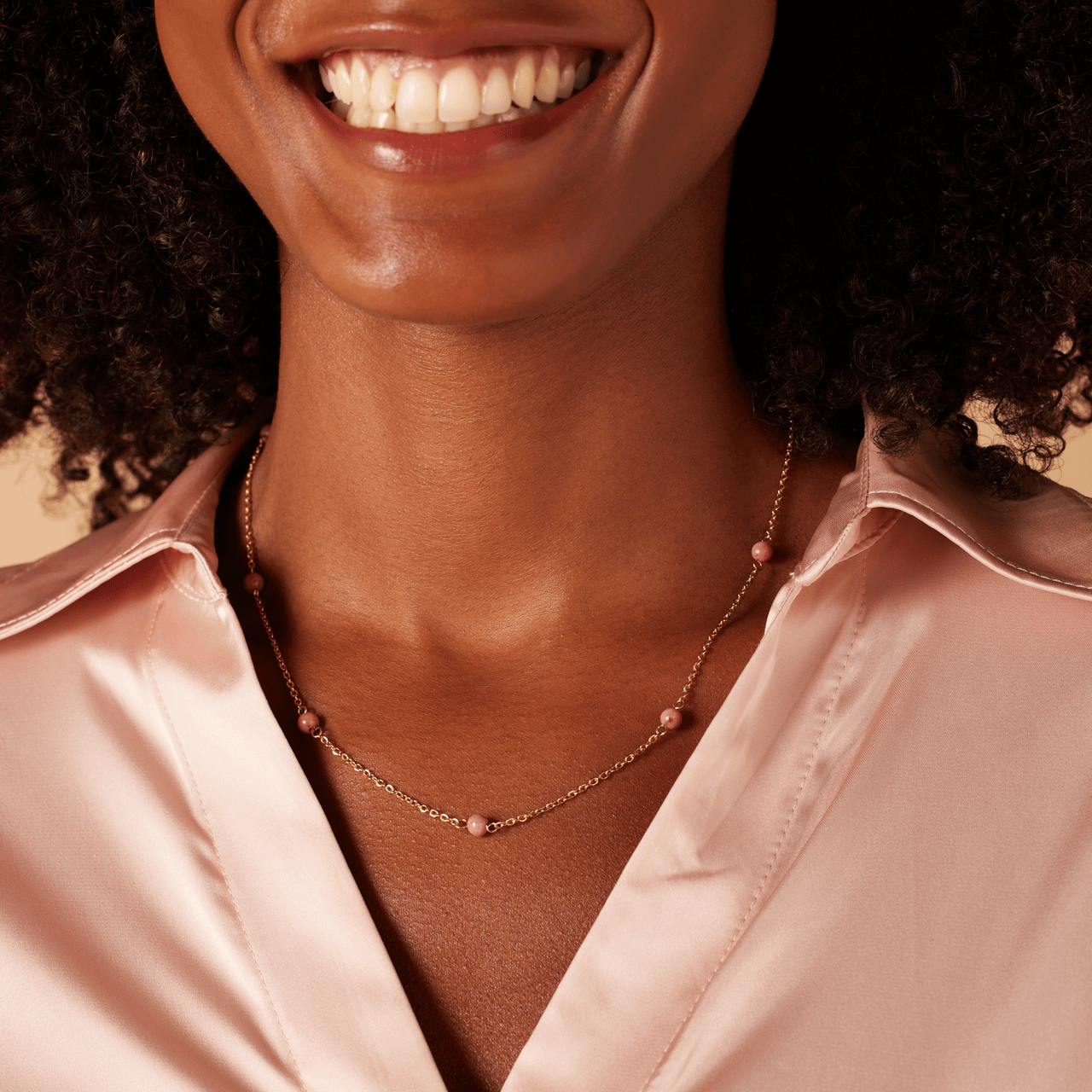 Stainless steel goldplated ketting gemstone rhodonite voor dames